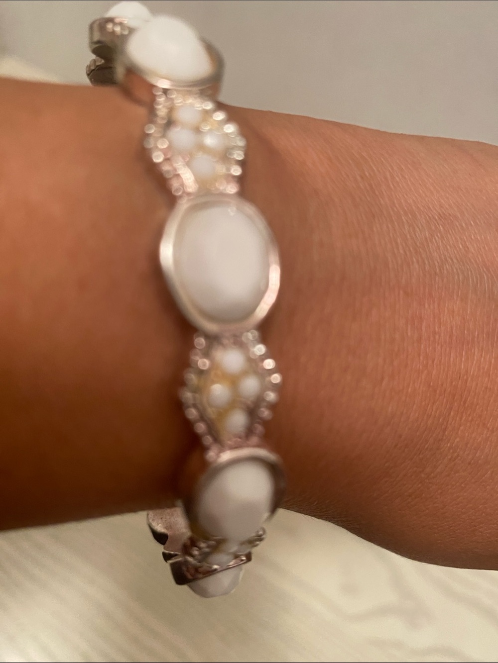 Women's Silver-Tone Bracelet with White Stone Accents